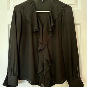 The Limited Black Ruffle Front Long-Sleeve Blouse